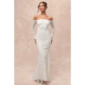 Lulu's Women's Beloved Promise Lace Off-the-Shoulder Mermaid Dress Ivory Size S